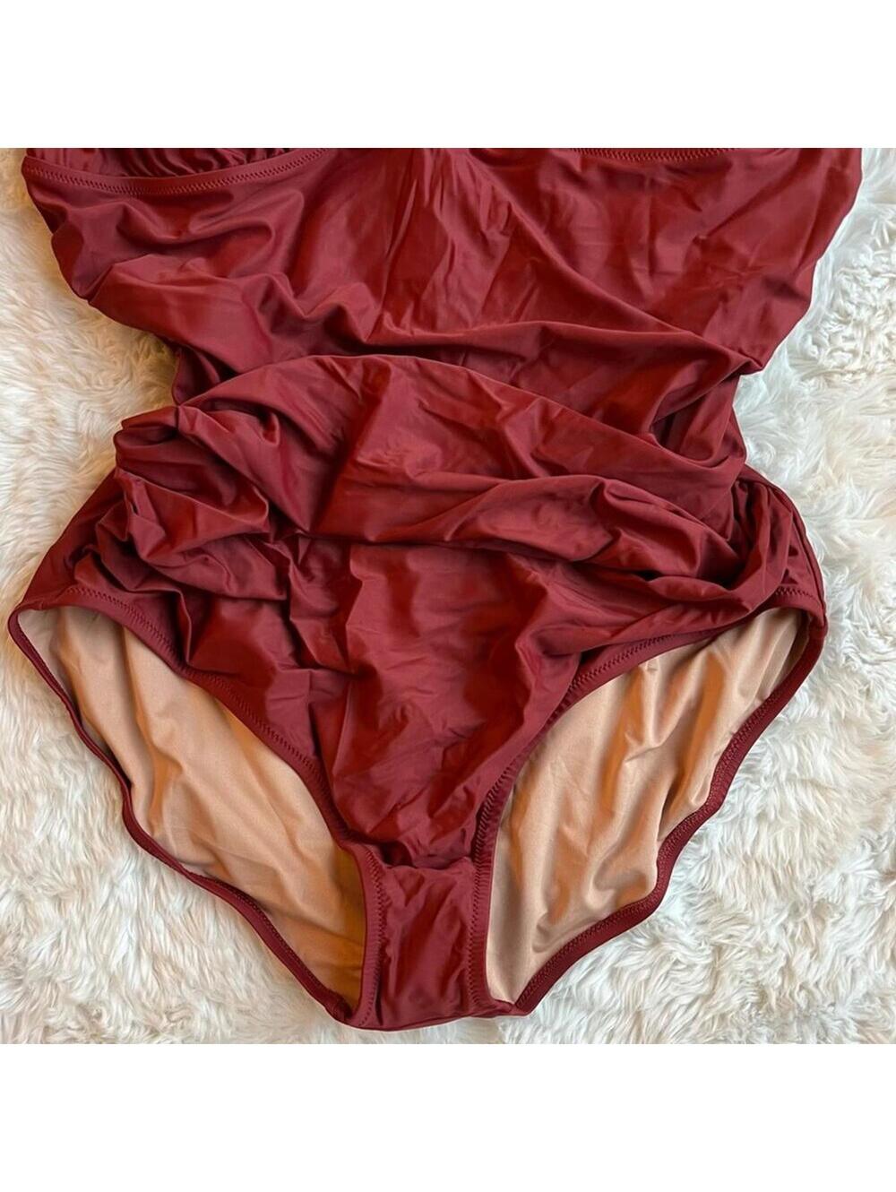🆕 J. Crew Sexy V One Piece Red Brown Clay Swimsuit Plus 22 NEW NWT Blogger - Picture 5 of 15